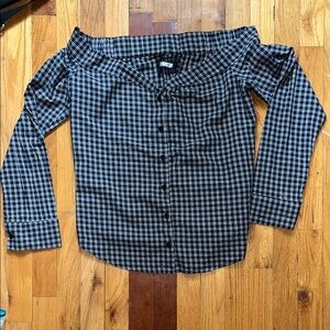Plaid off the shoulder reformation top